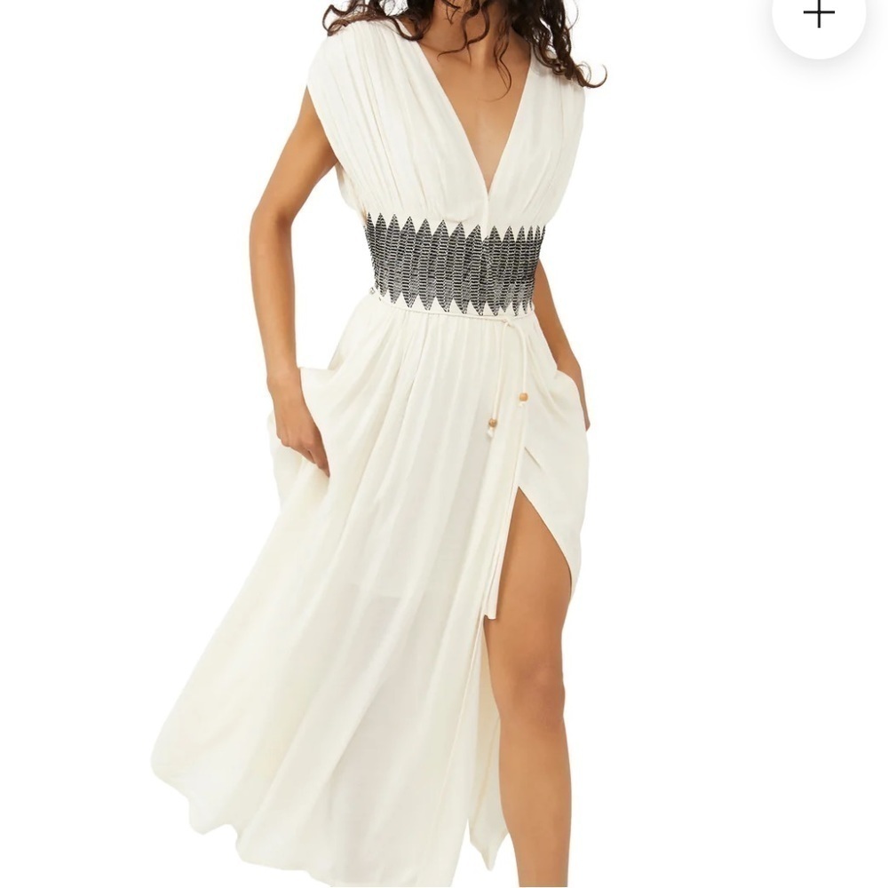 Free People Cream Maxi Dress with Black Smocked Waist
